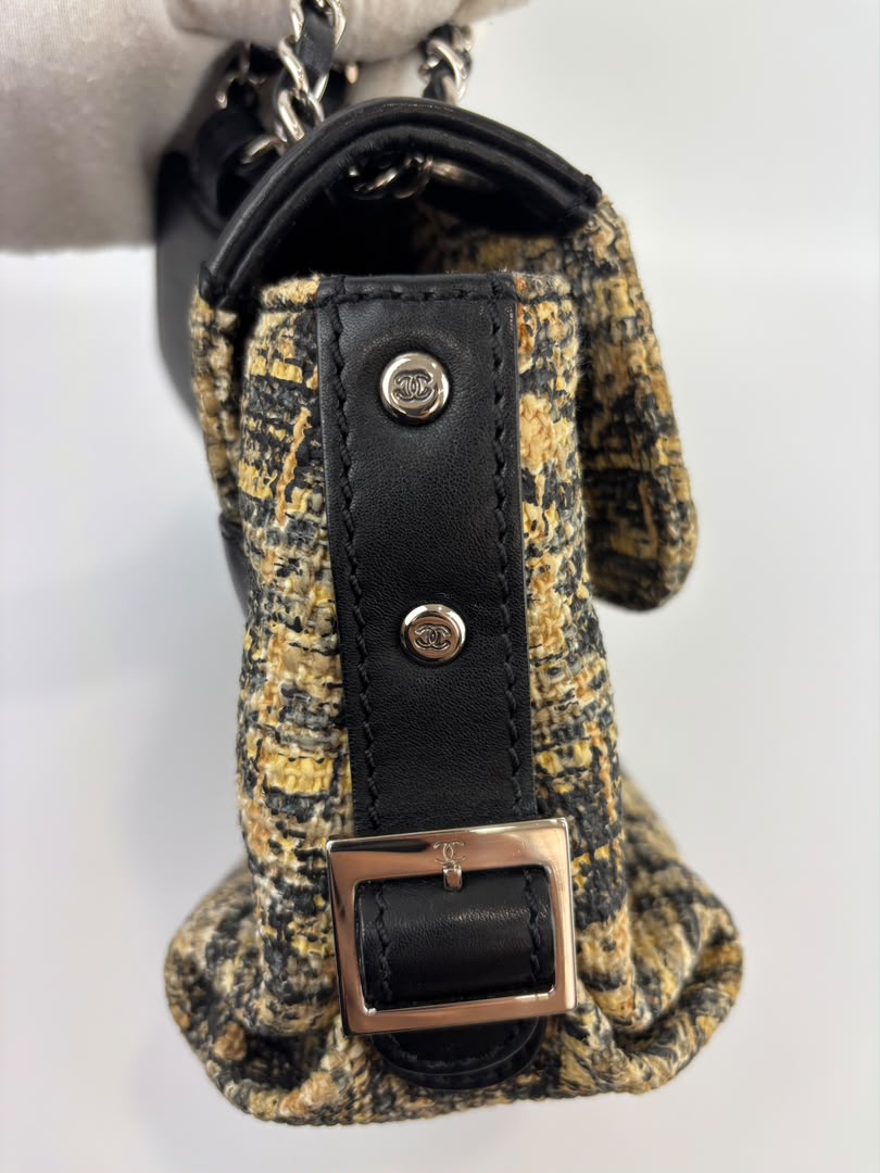 Watercolor Clover Painted Tweed Belted CC Medium Flap Bag SHW