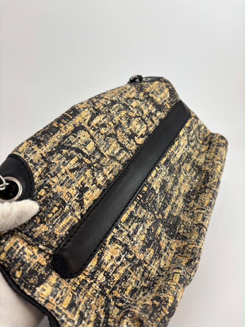 Watercolor Clover Painted Tweed Belted CC Medium Flap Bag SHW