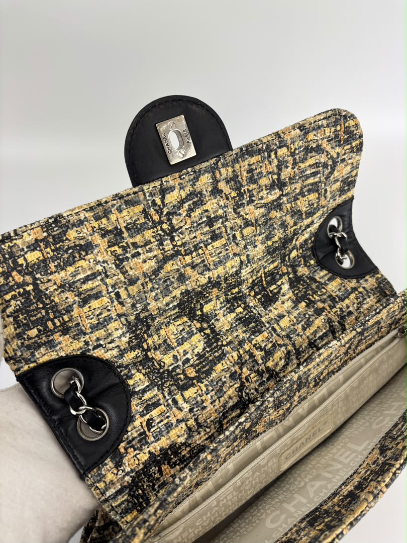 Watercolor Clover Painted Tweed Belted CC Medium Flap Bag SHW