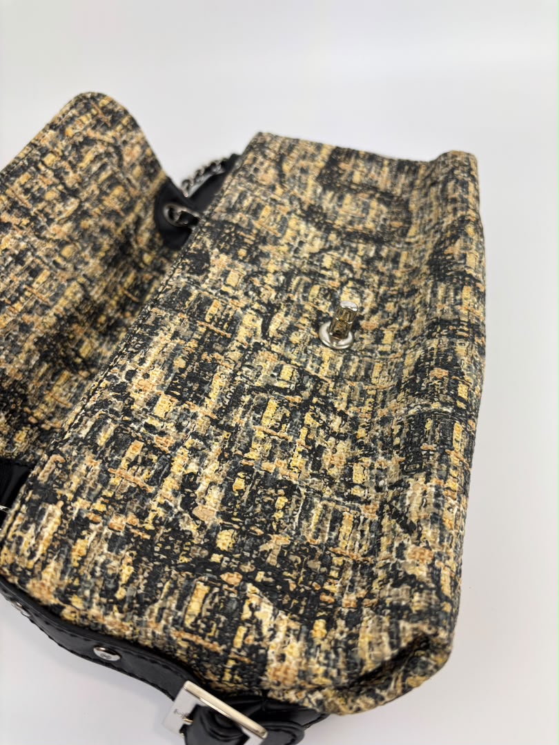 Watercolor Clover Painted Tweed Belted CC Medium Flap Bag SHW