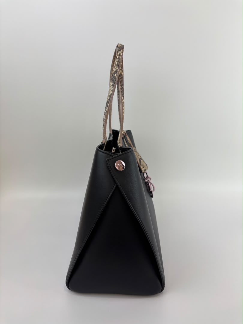 Small Dioraddict Shopper Tote in Black/Beige Leather and Python