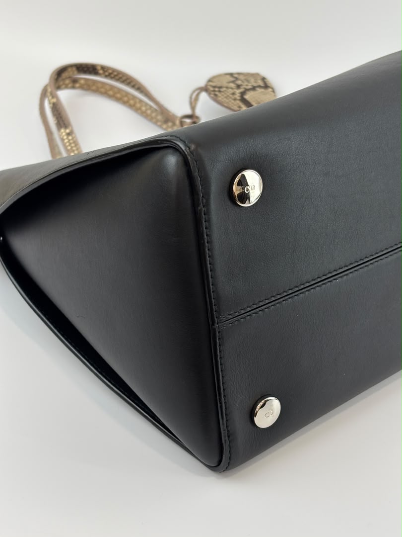 Small Dioraddict Shopper Tote in Black/Beige Leather and Python