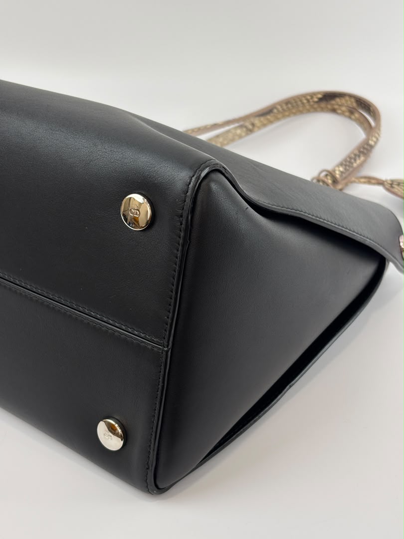 Small Dioraddict Shopper Tote in Black/Beige Leather and Python