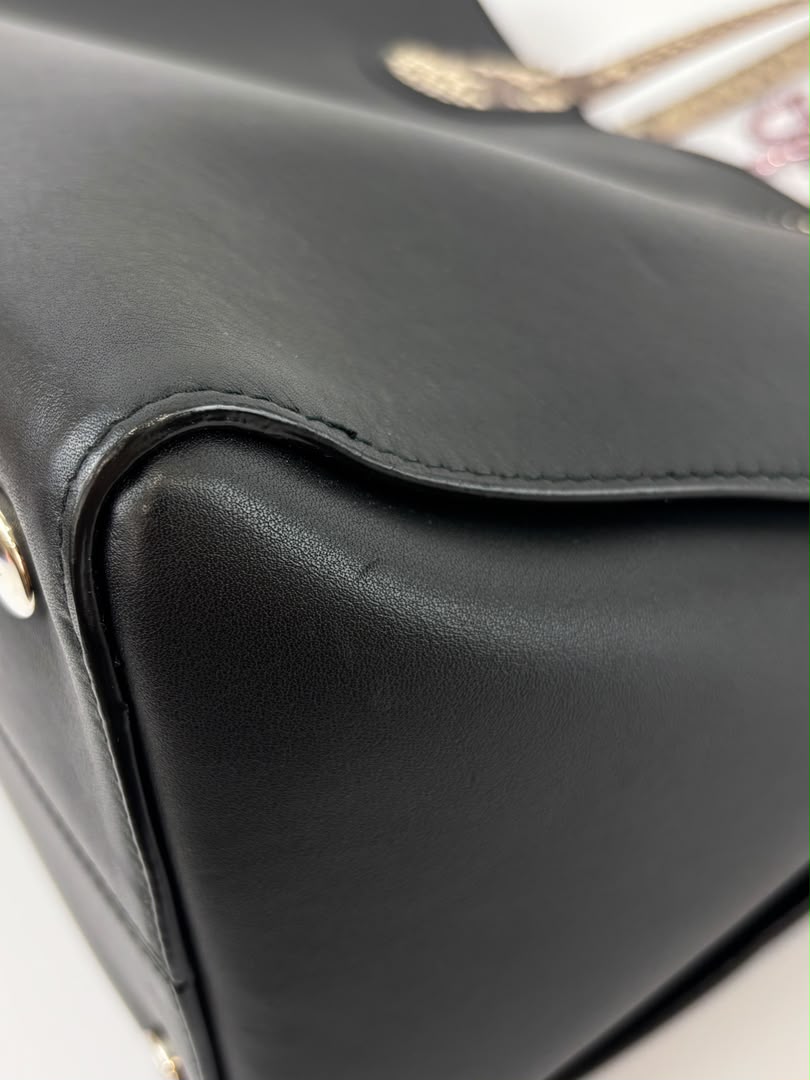Small Dioraddict Shopper Tote in Black/Beige Leather and Python