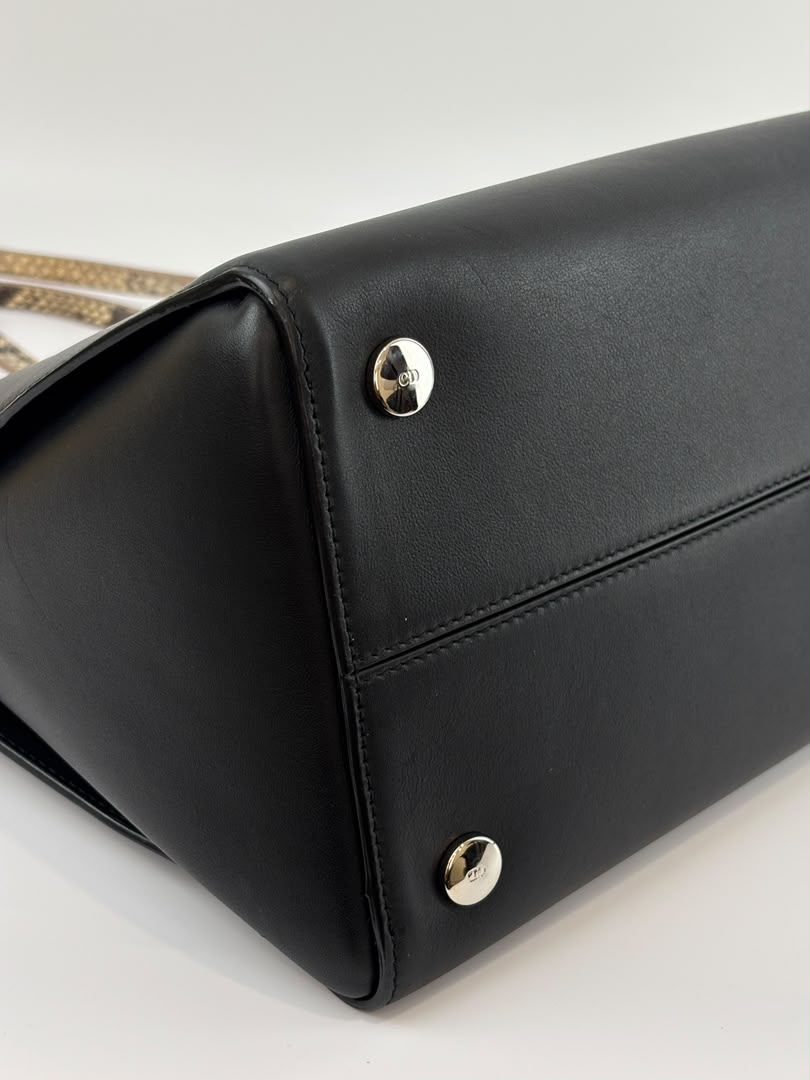 Small Dioraddict Shopper Tote in Black/Beige Leather and Python