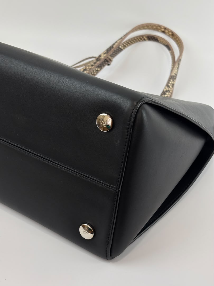 Small Dioraddict Shopper Tote in Black/Beige Leather and Python