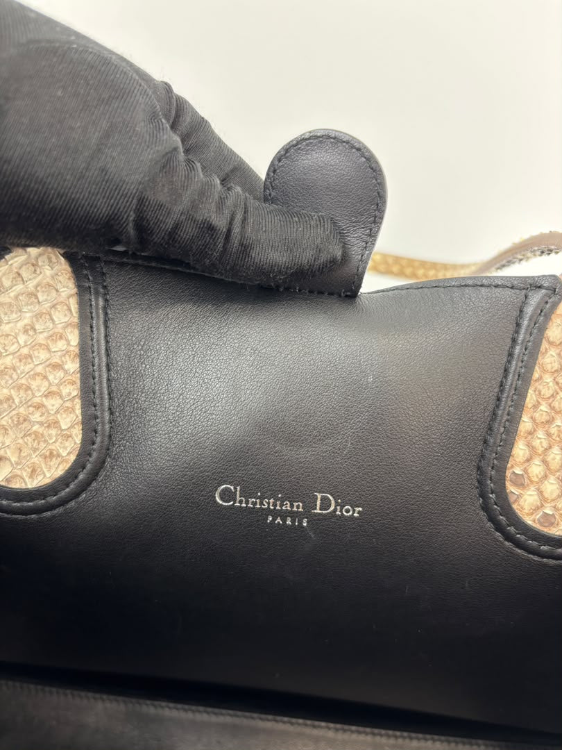 Small Dioraddict Shopper Tote in Black/Beige Leather and Python