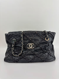 Ultra Stitch Tote in Black Crinkled Calfskin SHW