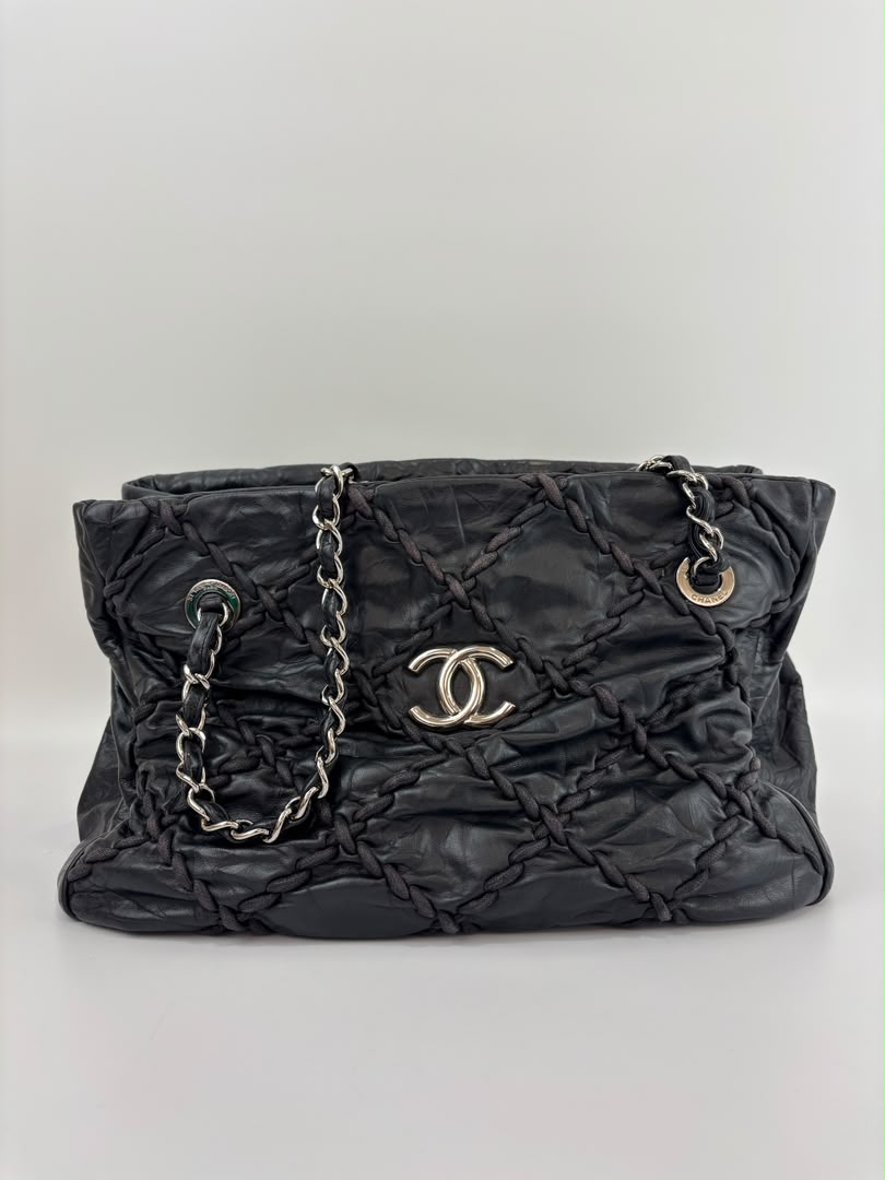 Ultra Stitch Tote in Black Crinkled Calfskin SHW