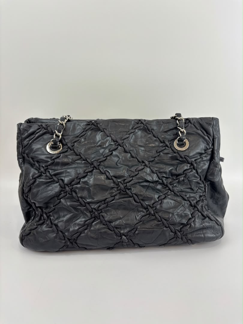 Ultra Stitch Tote in Black Crinkled Calfskin SHW