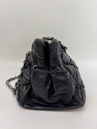 Ultra Stitch Tote in Black Crinkled Calfskin SHW