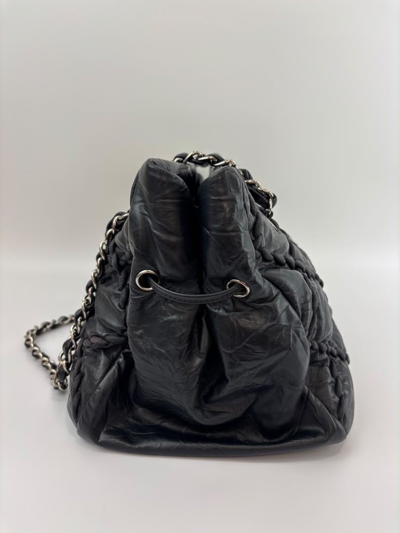 Ultra Stitch Tote in Black Crinkled Calfskin SHW