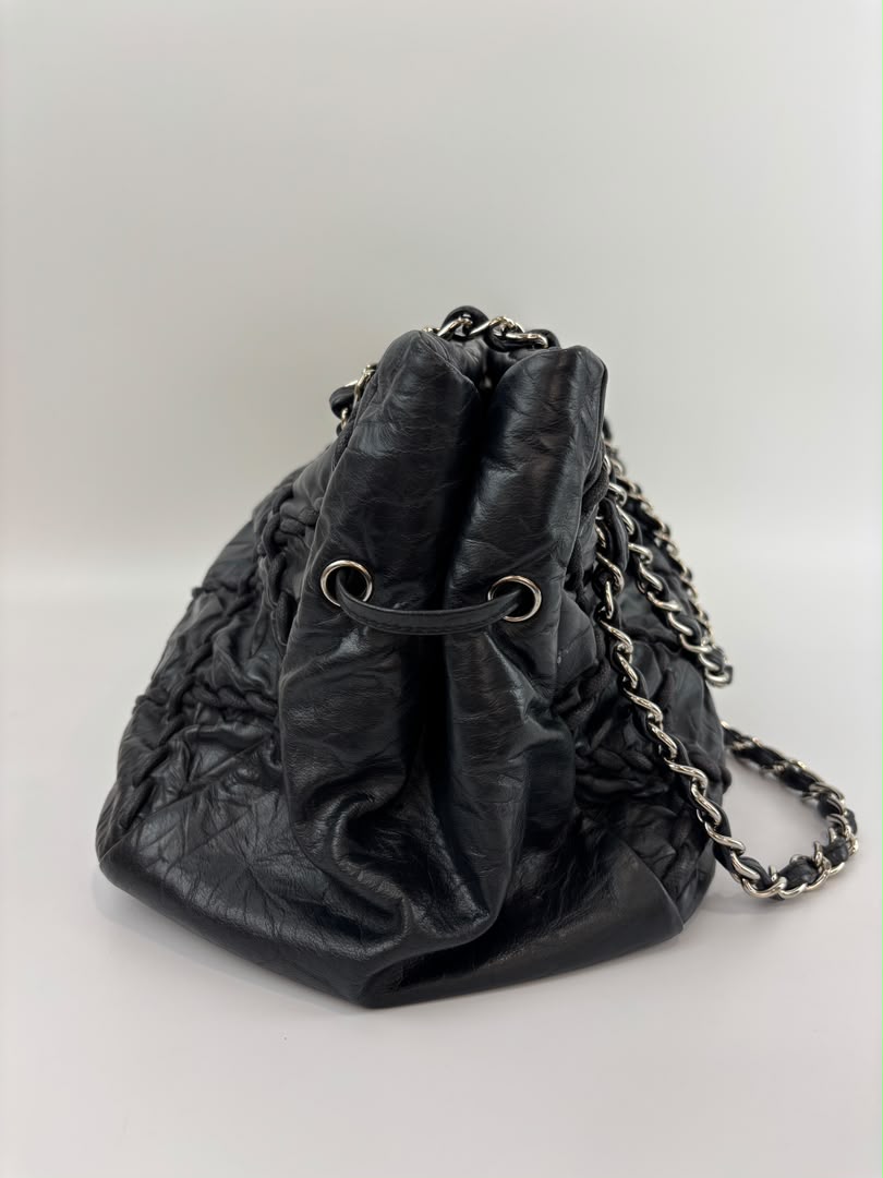 Ultra Stitch Tote in Black Crinkled Calfskin SHW