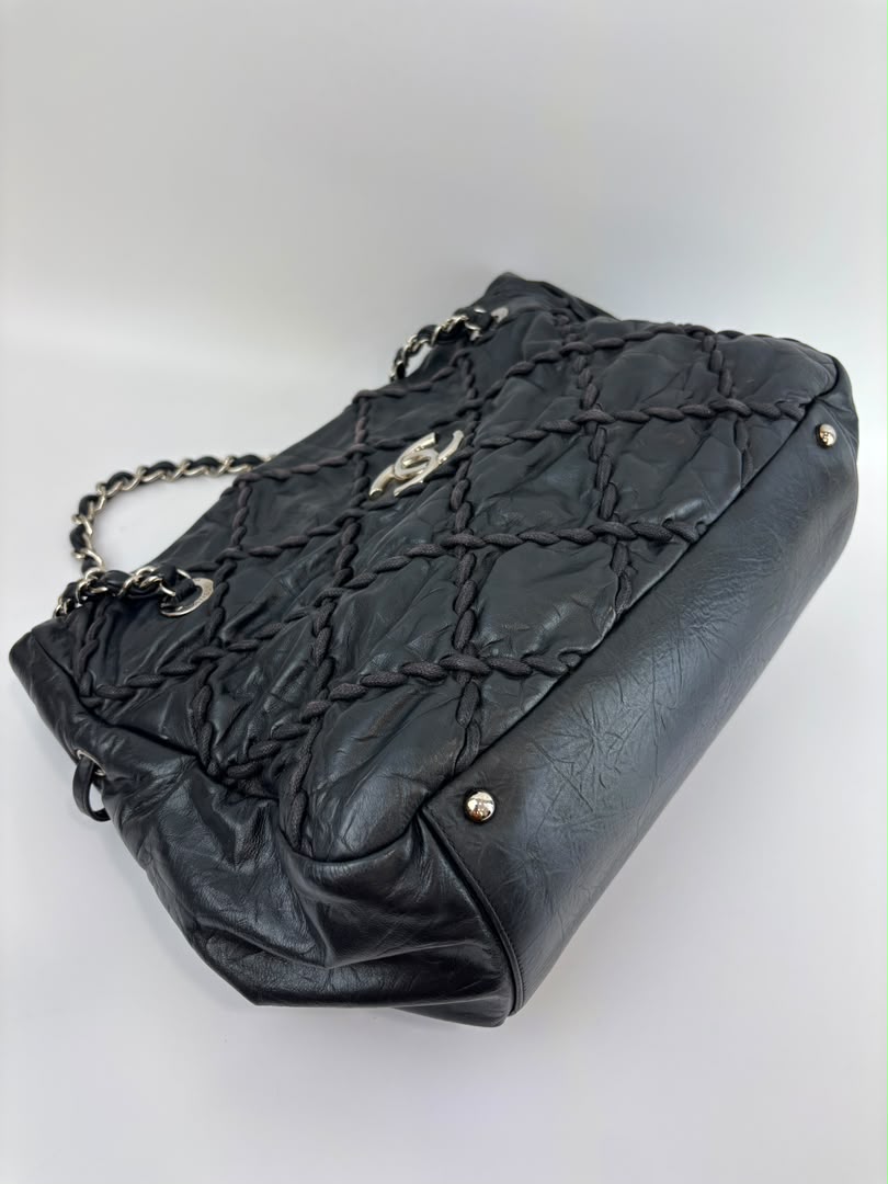 Ultra Stitch Tote in Black Crinkled Calfskin SHW