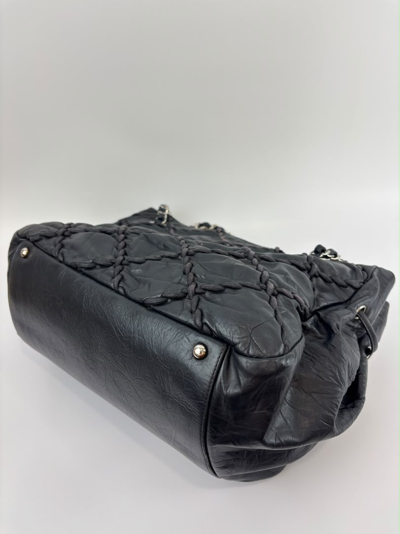 Ultra Stitch Tote in Black Crinkled Calfskin SHW