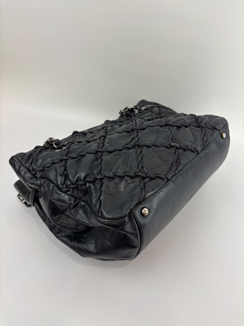 Ultra Stitch Tote in Black Crinkled Calfskin SHW