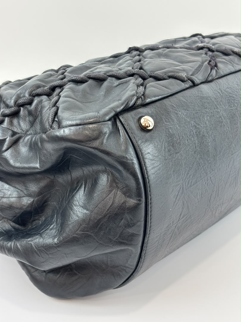 Ultra Stitch Tote in Black Crinkled Calfskin SHW