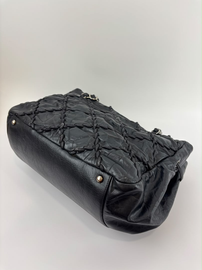 Ultra Stitch Tote in Black Crinkled Calfskin SHW