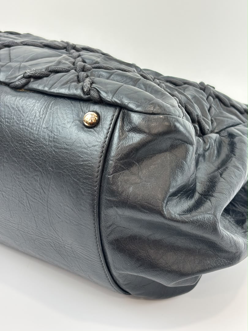 Ultra Stitch Tote in Black Crinkled Calfskin SHW