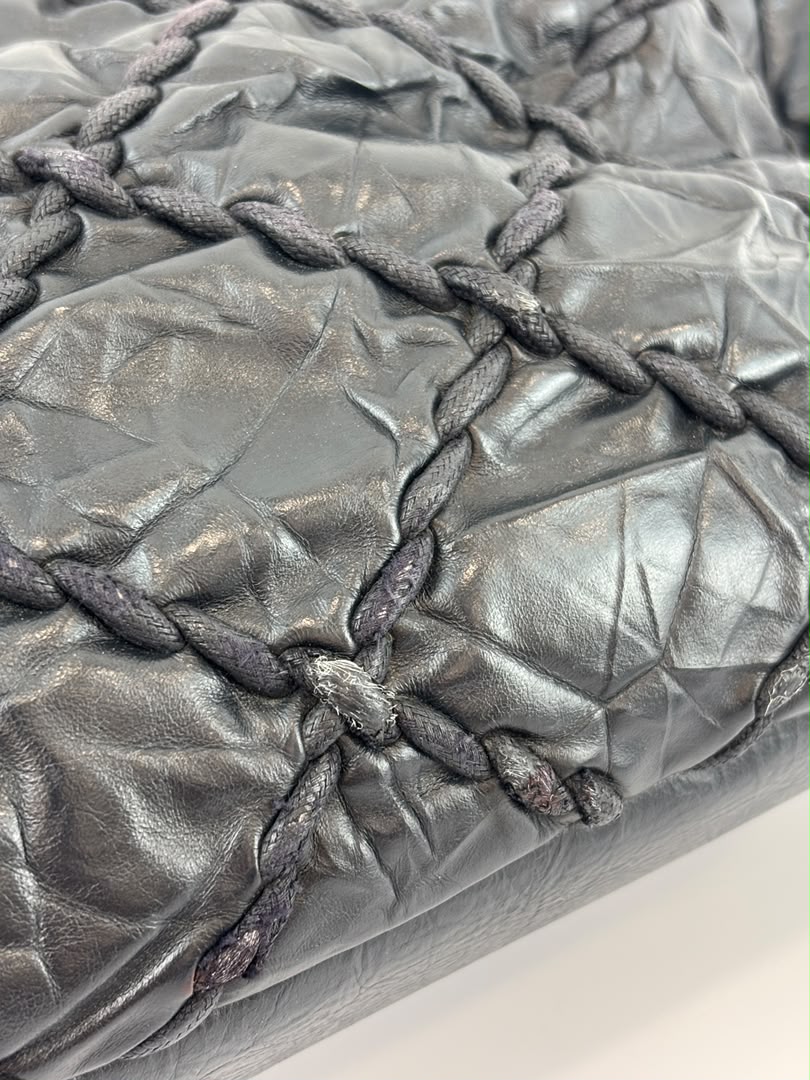 Ultra Stitch Tote in Black Crinkled Calfskin SHW
