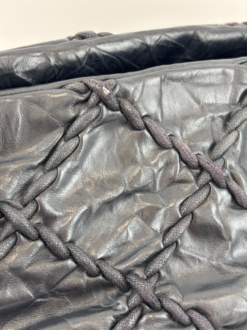Ultra Stitch Tote in Black Crinkled Calfskin SHW