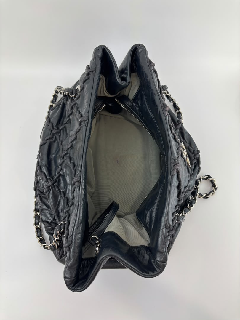 Ultra Stitch Tote in Black Crinkled Calfskin SHW