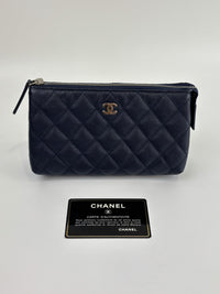 Caviar Quilted Cosmetic Zip Pouch in Navy
