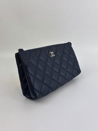 Caviar Quilted Cosmetic Zip Pouch in Navy