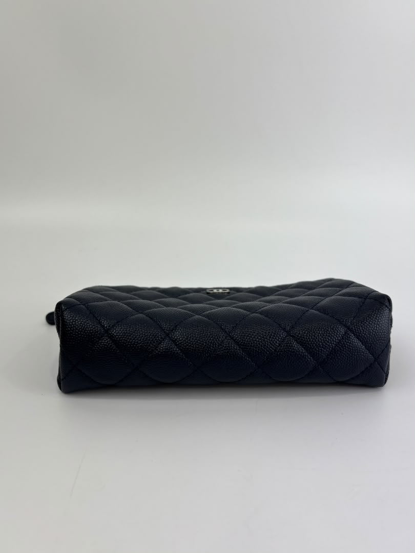 Caviar Quilted Cosmetic Zip Pouch in Navy