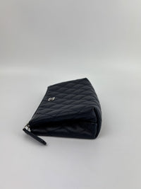 Caviar Quilted Cosmetic Zip Pouch in Navy