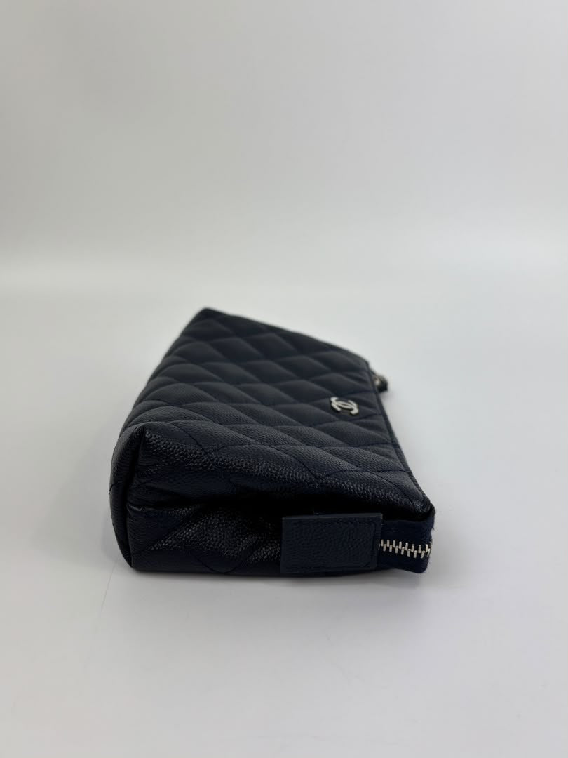 Caviar Quilted Cosmetic Zip Pouch in Navy