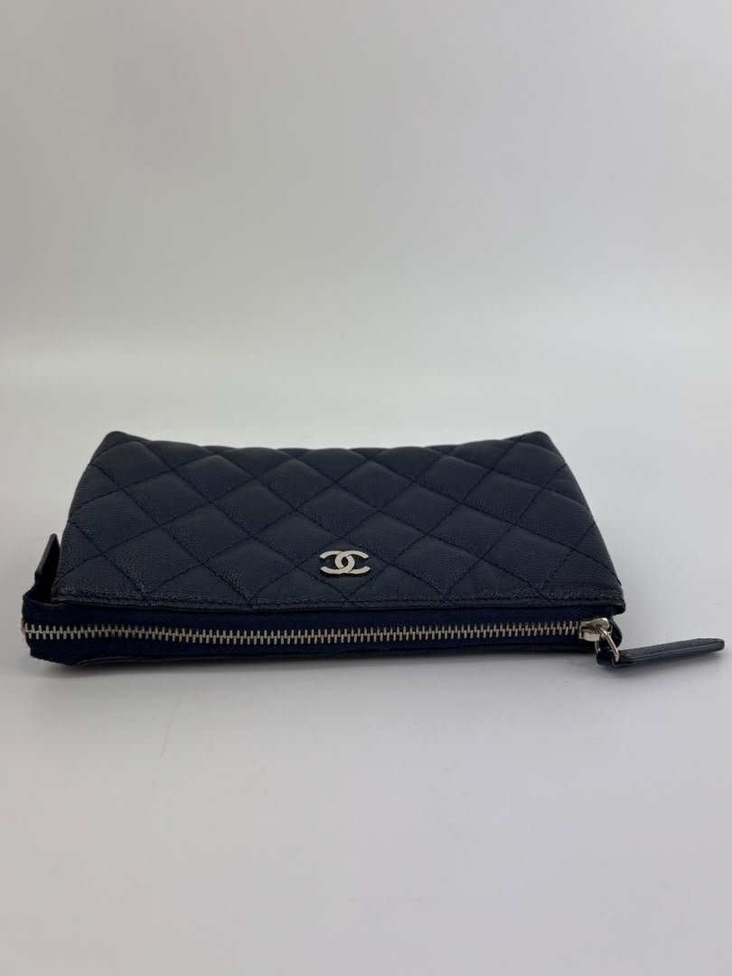 Caviar Quilted Cosmetic Zip Pouch in Navy
