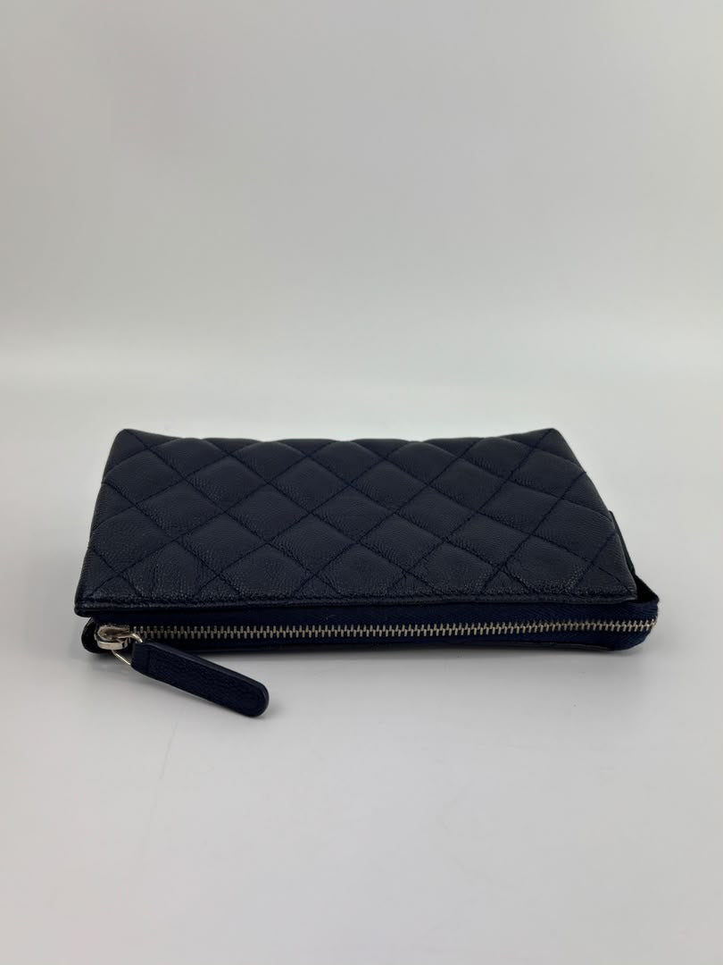 Caviar Quilted Cosmetic Zip Pouch in Navy