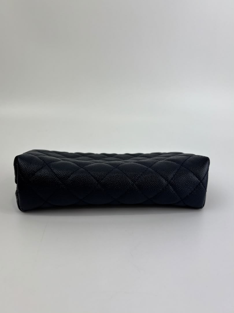Caviar Quilted Cosmetic Zip Pouch in Navy