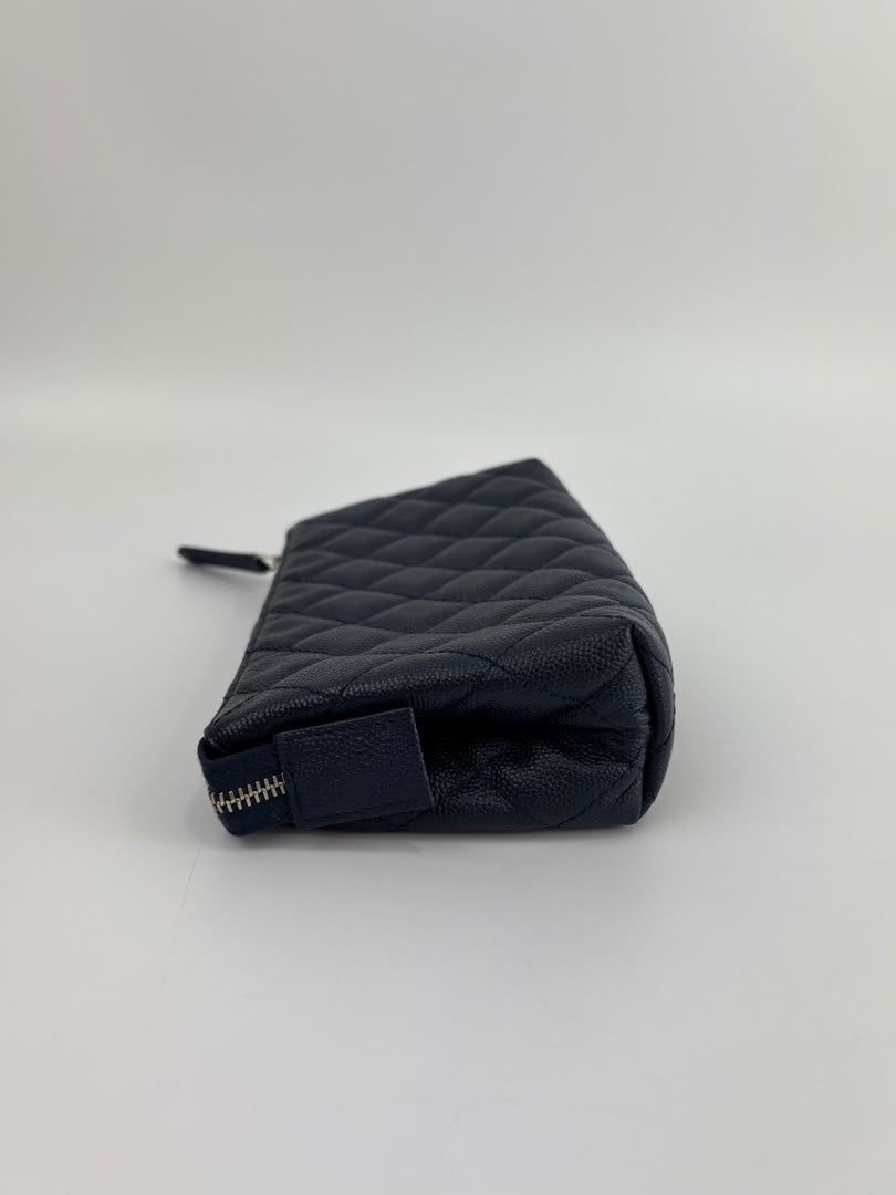 Caviar Quilted Cosmetic Zip Pouch in Navy