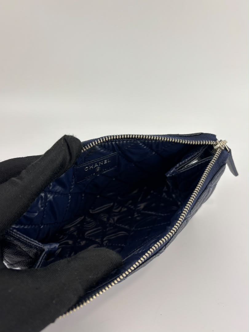 Caviar Quilted Cosmetic Zip Pouch in Navy