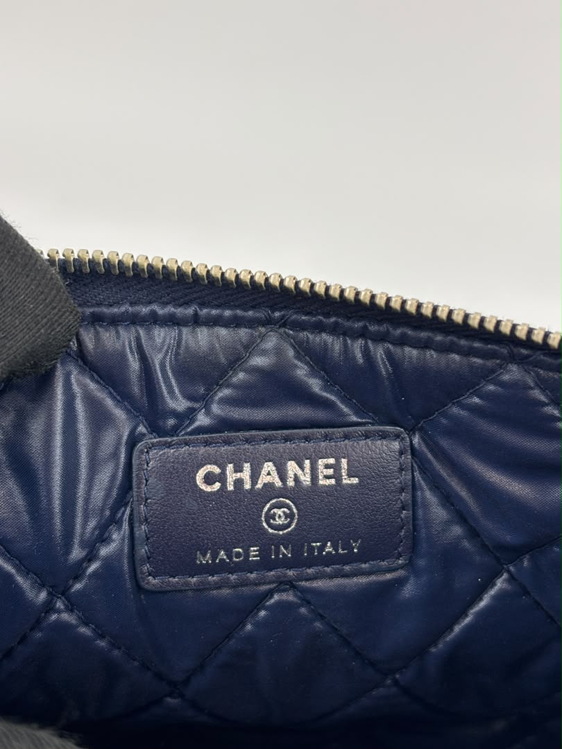 Caviar Quilted Cosmetic Zip Pouch in Navy