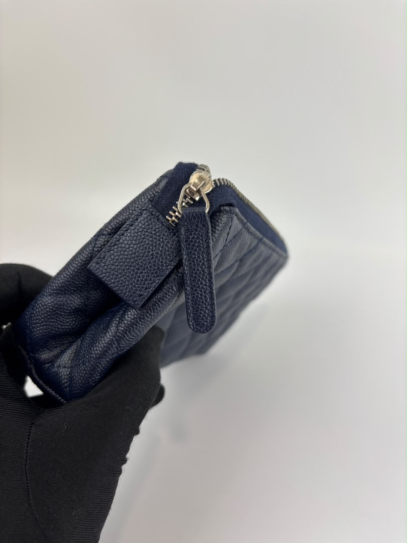 Caviar Quilted Cosmetic Zip Pouch in Navy