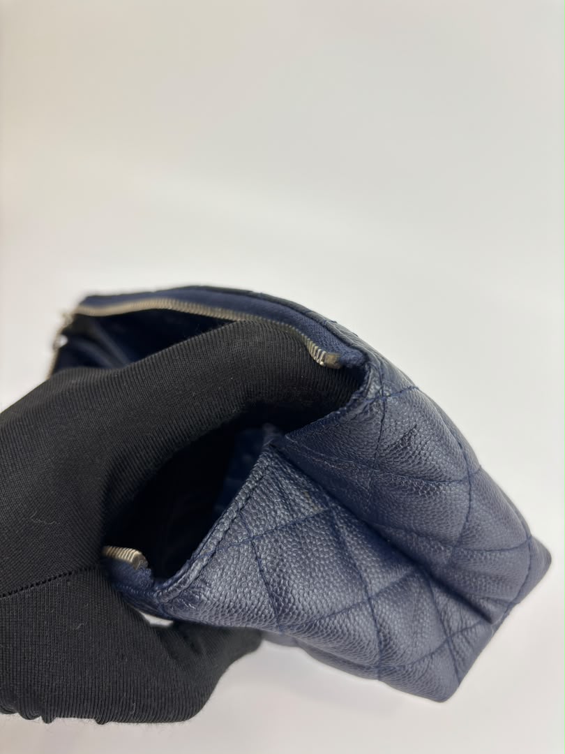 Caviar Quilted Cosmetic Zip Pouch in Navy