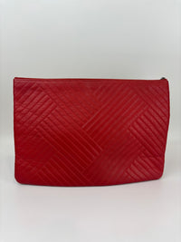 Large O Case Diagonal Quilted Lambskin Clutch in Red