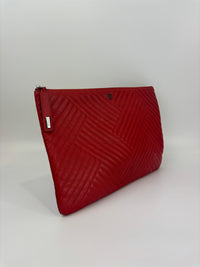 Large O Case Diagonal Quilted Lambskin Clutch in Red
