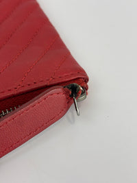 Large O Case Diagonal Quilted Lambskin Clutch in Red