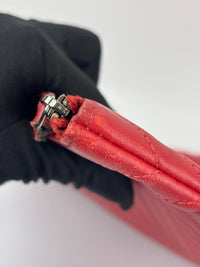 Large O Case Diagonal Quilted Lambskin Clutch in Red