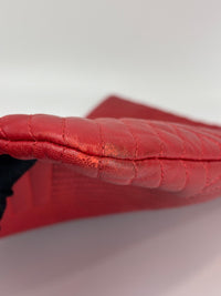 Large O Case Diagonal Quilted Lambskin Clutch in Red