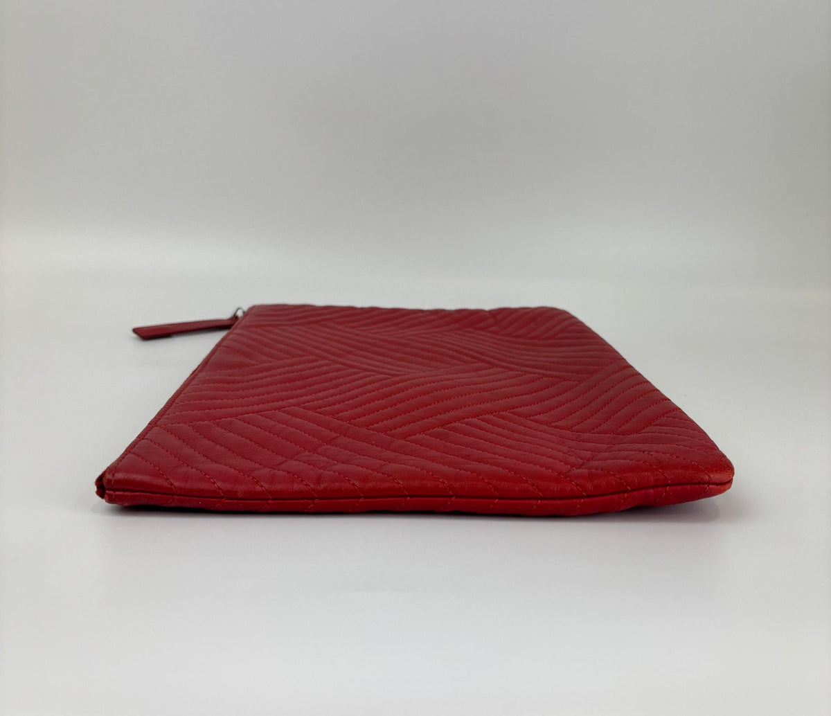 Large O Case Diagonal Quilted Lambskin Clutch in Red