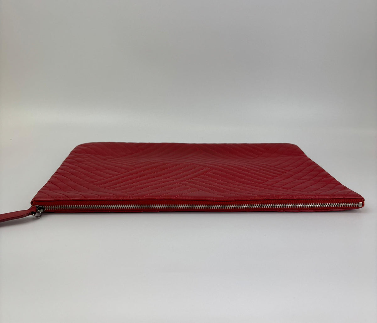 Large O Case Diagonal Quilted Lambskin Clutch in Red