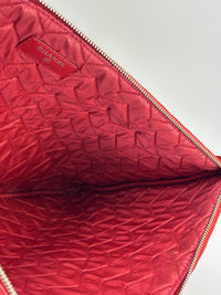 Large O Case Diagonal Quilted Lambskin Clutch in Red
