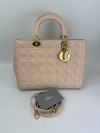 Large Lady Dior Light Pink Quilted Cannage Lambskin