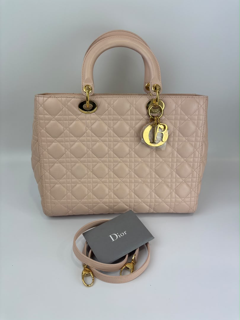 Large Lady Dior Light Pink Quilted Cannage Lambskin