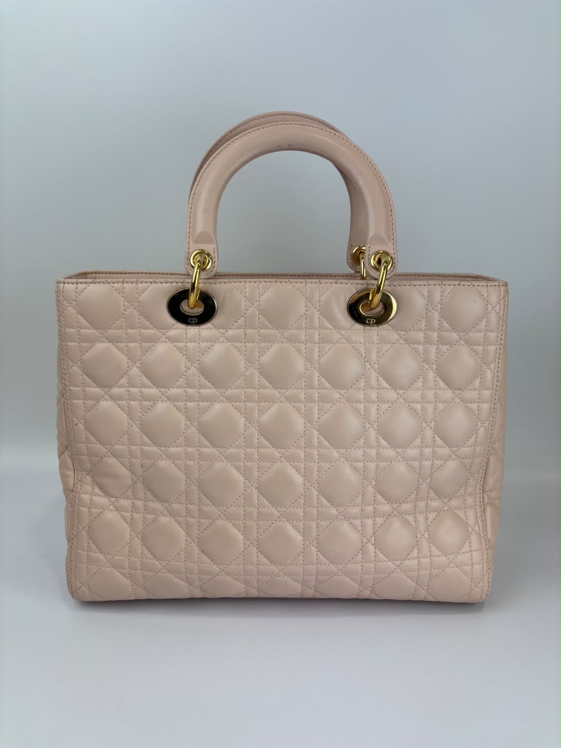 Large Lady Dior Light Pink Quilted Cannage Lambskin